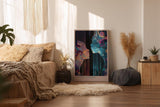 Paul Sinus Wandbild in 40x60cm Cosmic Whispers – zwei Silhouetten im Dialog aus farbenreichen, kosmischen Mustern, moderne Kunst mit Tiefe