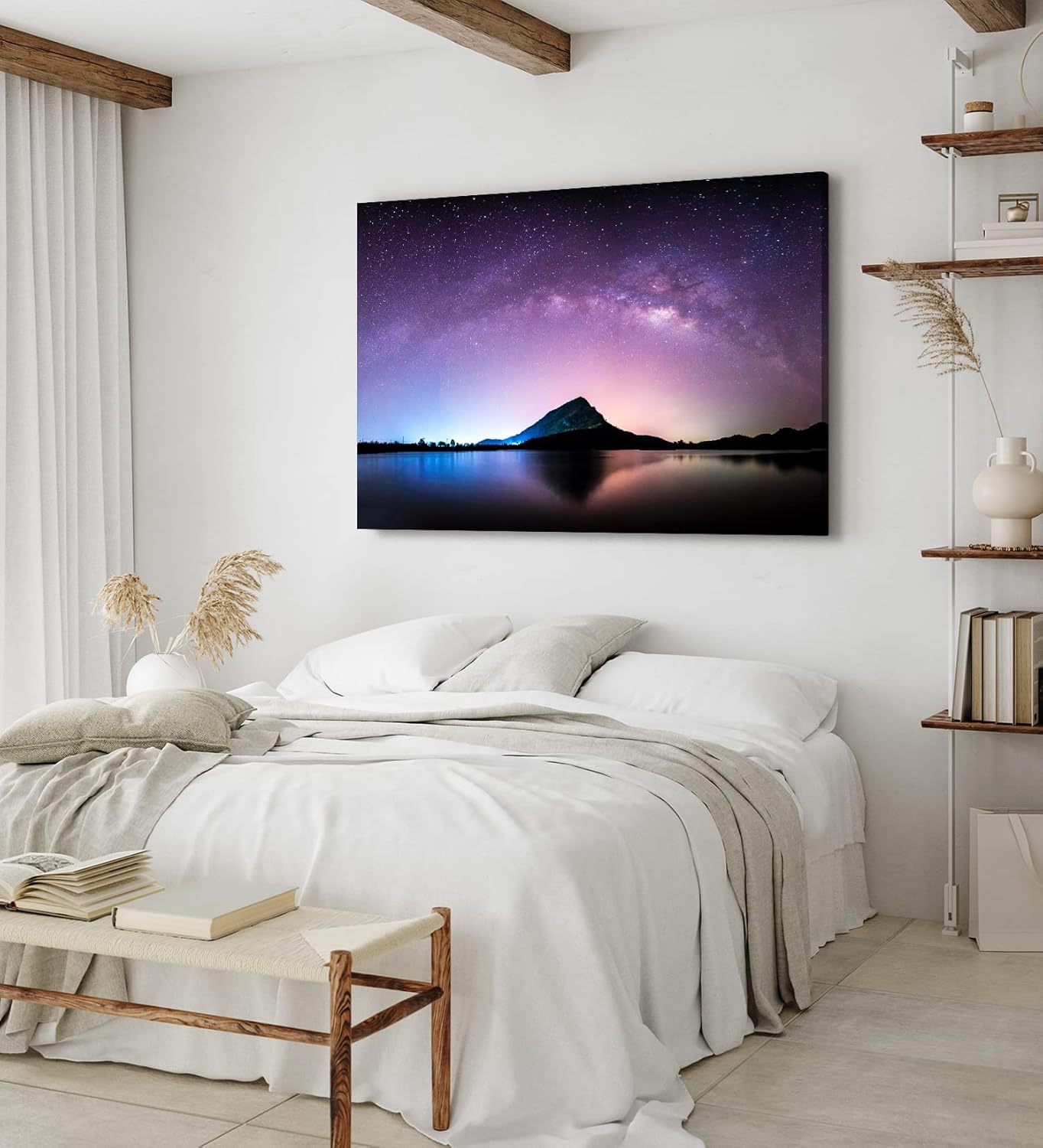 Paul Sinus Wandbild 120x80cm Berg See Nacht Milchstraße Sternenhimmel Sterne