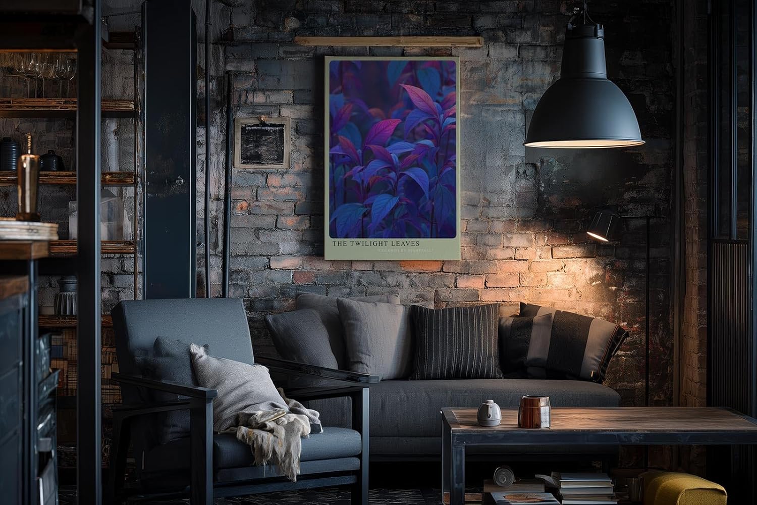 Paul Sinus Wandbild in 40x60cm The Twilight Leaves – Intensiv gefärbte Pflanzenblätter in Blauund Lilatönen, inspiriert vom Zauber der Dämmerung