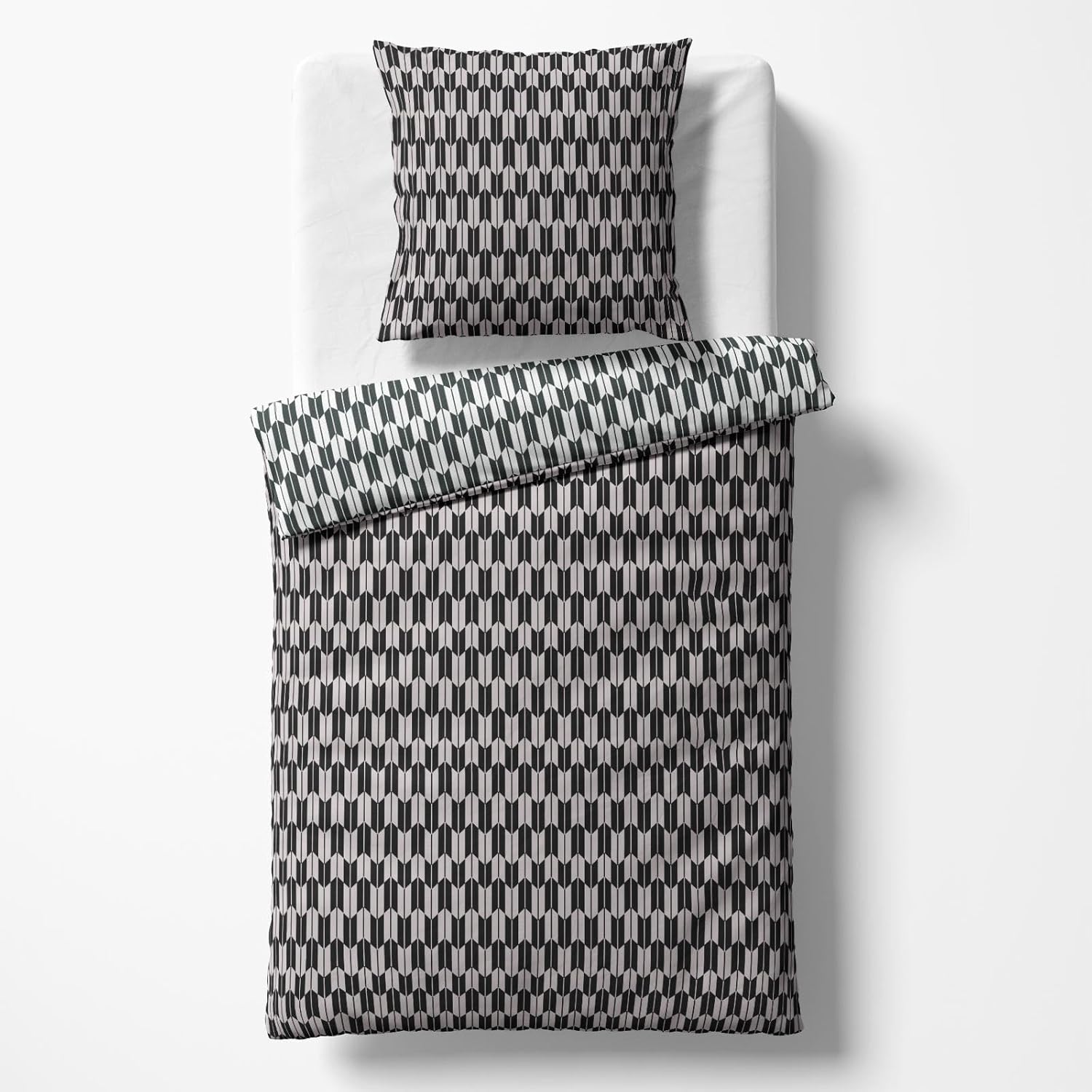 Sinus Art Mikrofaser Bettwäsche 135x200 cm + 80x80 cm – Wendedesign in Grau & Schwarz mit modernem Kachelmuster, pflegeleicht & allergikerfreundlich