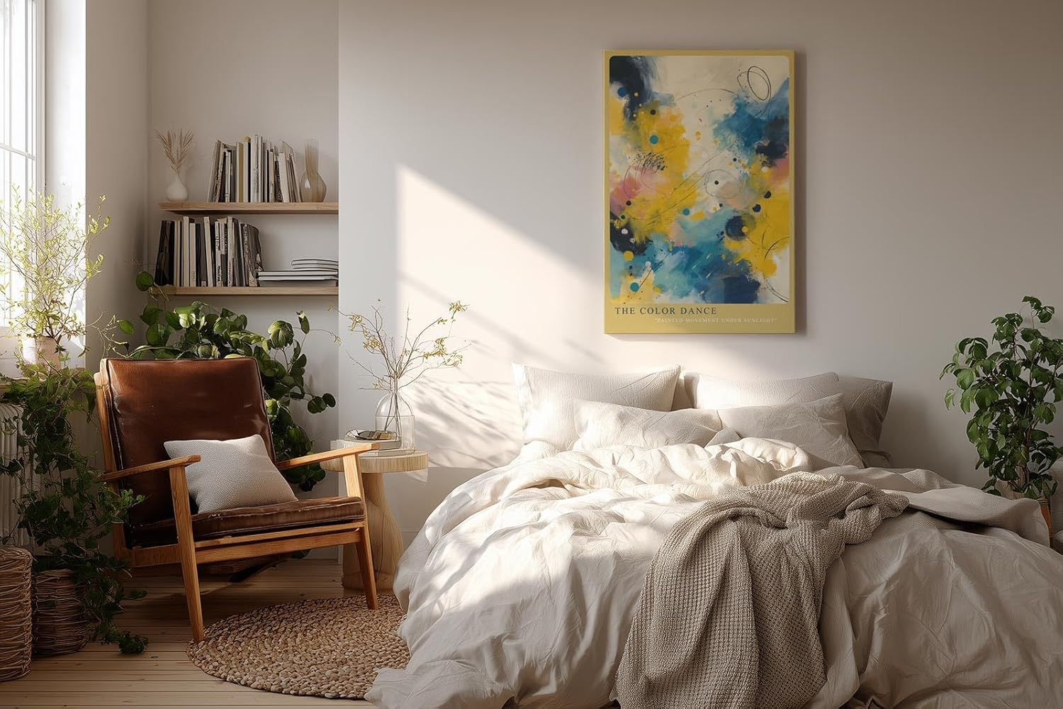 Paul Sinus Wandbild in 40x60cm The Color Dance – Farbintensive abstrakte Komposition in Gelb-, Blauund Weißtönen
