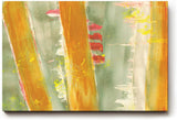 Sinus Art Wandbild 120x80cm Gelb-orange vertikale Pinselstriche auf grünlichem Grund mit leuchtenden Akzenten