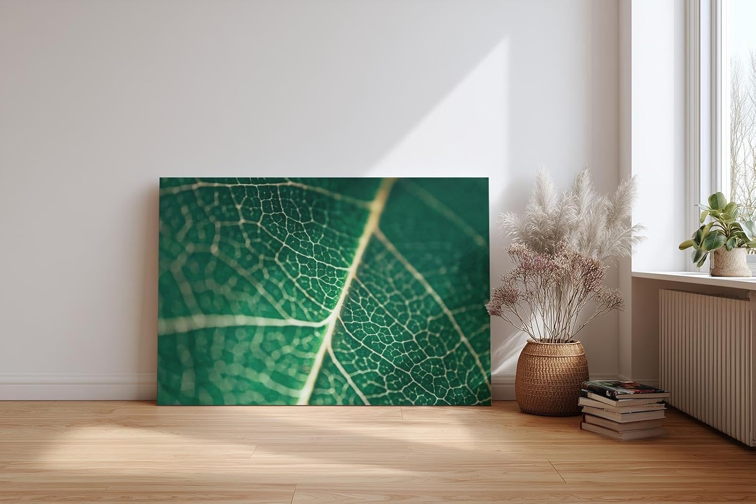 Sinus Art Wandbild 120x80cm Makroaufnahme eines grünen Blattes mit klarer Aderstruktur – faszinierend natürlich