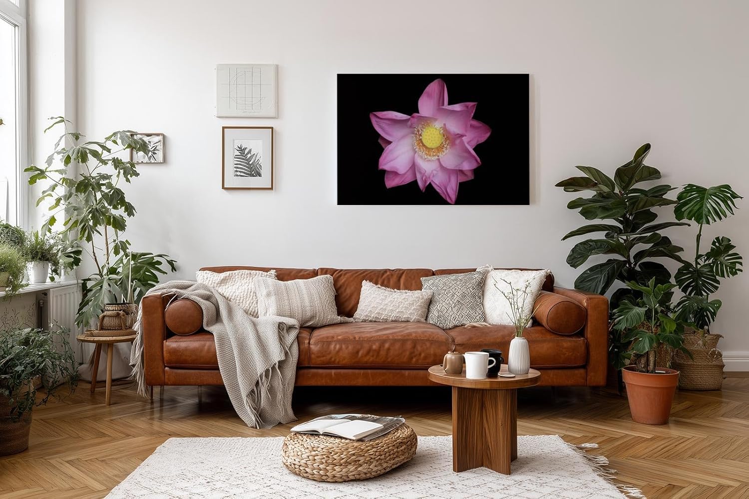 Sinus Art Wandbild 120x80cm Die rosa Blütenblätter vor schwarzem Hintergrund wirken edel, klar und meditativ