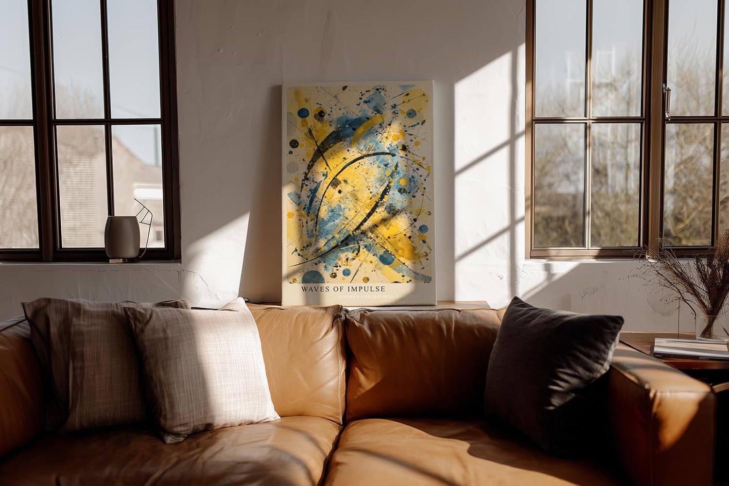 Paul Sinus Wandbild in 40x60cm Waves of Impulse – Dynamisches abstraktes Kunstwerk in Blau, Gelb und Schwarz