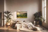 Sinus Art Wandbild 120x80cm Sanfte Hügellandschaft mit kräftigem Sonnenaufgang in natürlicher Weite