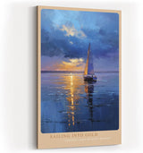 Paul Sinus Wandbild in 40x60cm Segelboot im goldenen Licht auf ruhigem Wasser mit dramatischem Himmel – maritimes Kunstwerk für stilvolle Raumgestaltung