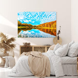 Paul Sinus Wandbild 120x80cm See blauer Himmel Wald Natur Cirrus Wolken Herbst