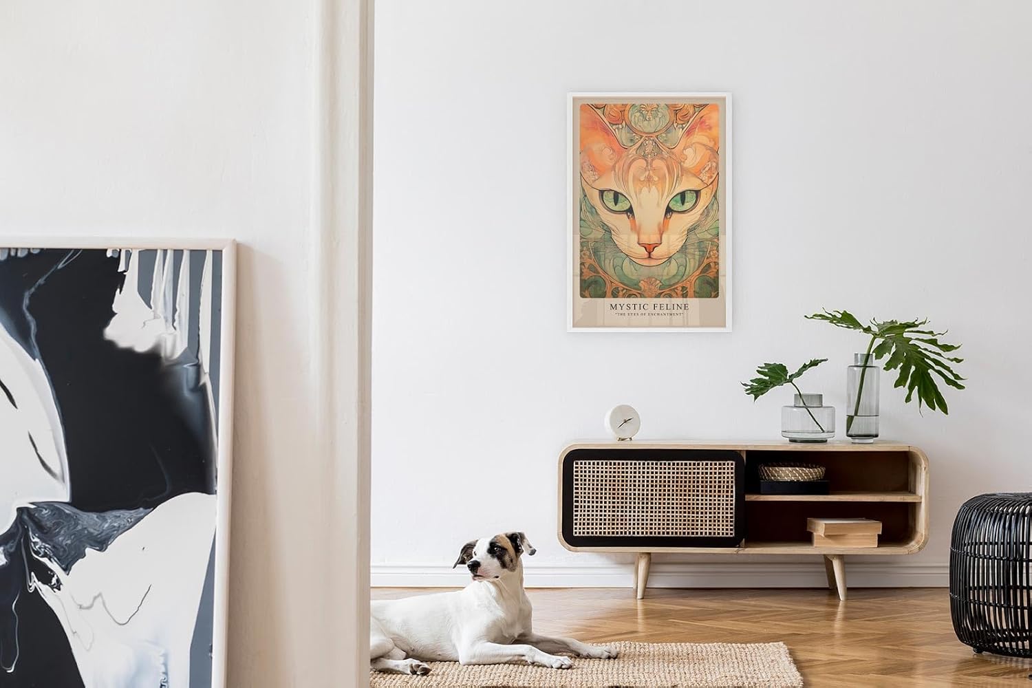 Paul Sinus Leinwandbild 80x120cm Mystische Katze kunstvoll surreal faszinierend hypnotisch elegantes Design stilvolle Wandkunst harmonische Farben