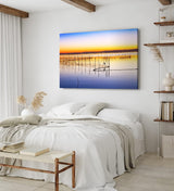 Paul Sinus Wandbild 120x80cm Abendröte Meer Fischernetze Kraniche Horizont Berge