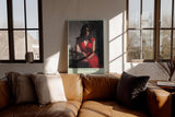Paul Sinus Wandbild in 40x60cm The Woman in Red Bilder einer Frau im roten Kleid an einem Tisch sitzend für ausdrucksstarke Raumgestaltung