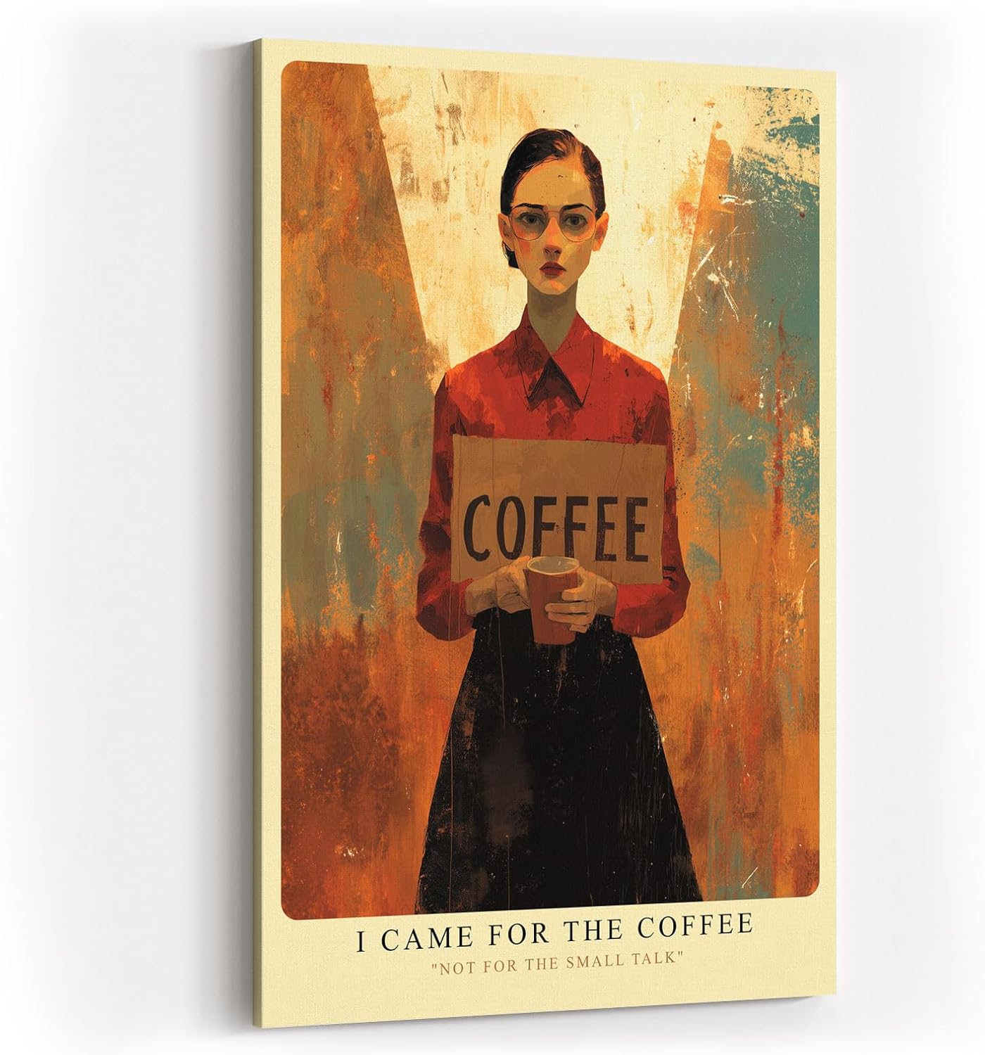 Paul Sinus Wandbild in 40x60cm I Came for the Coffee – minimalistisches Porträt mit Kaffeebecher in kräftigen Farbtönen