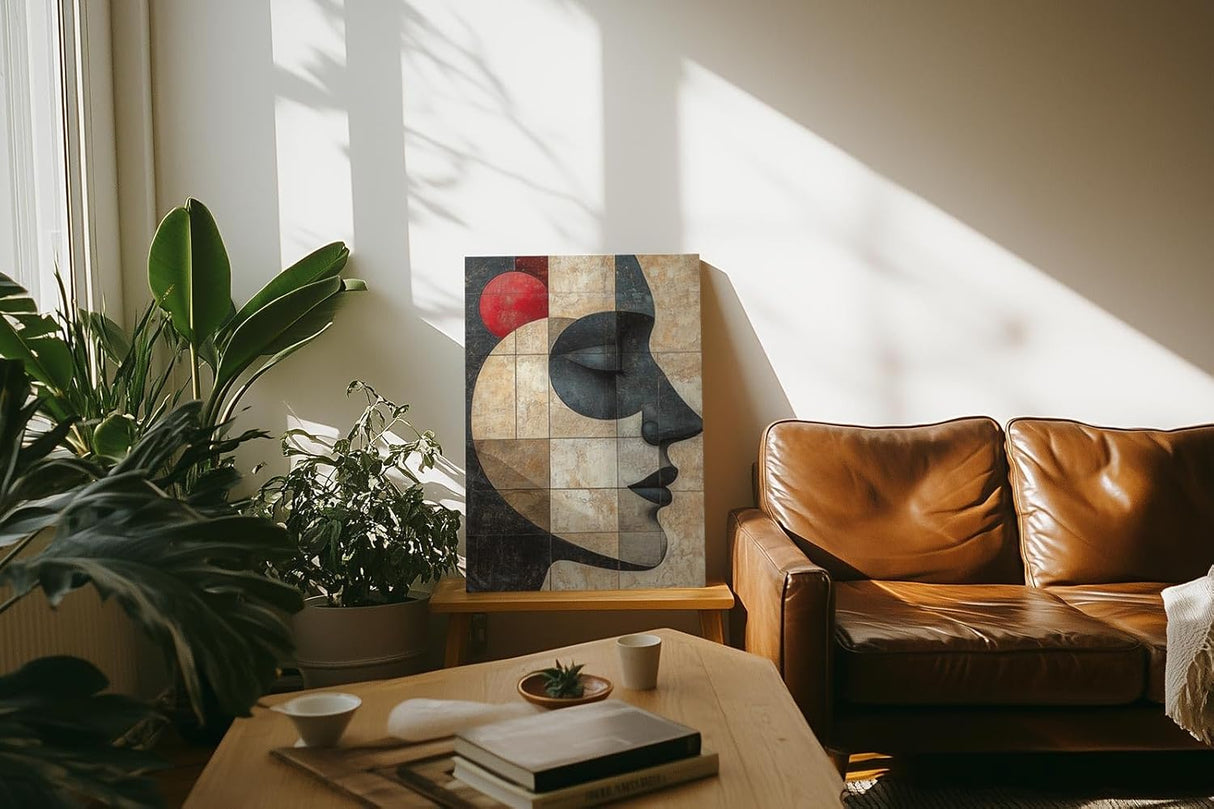 Paul Sinus 60x90cm Wandbild Silent Grace – Abstraktes Frauenprofil in ruhiger Farbkomposition auf Leinwand Holzrahmen