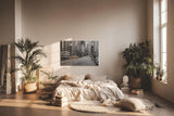 Sinus Art Wandbild 120x80cm Schwarz-Weiß-Straßenszene mit leuchtenden gelben Taxis – dynamisch, stilvoll und ikonisch