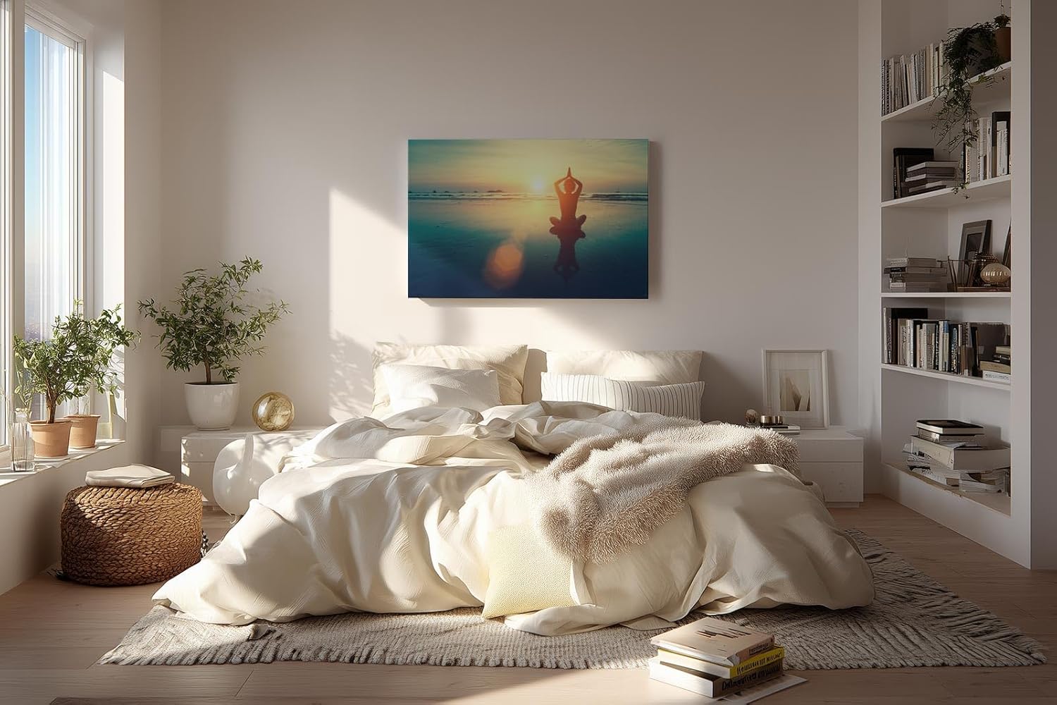 Sinus Art Wandbild 120x80cm Silhouette beim Yoga im Sonnenuntergang – Sinnbild für Balance und Achtsamkeit