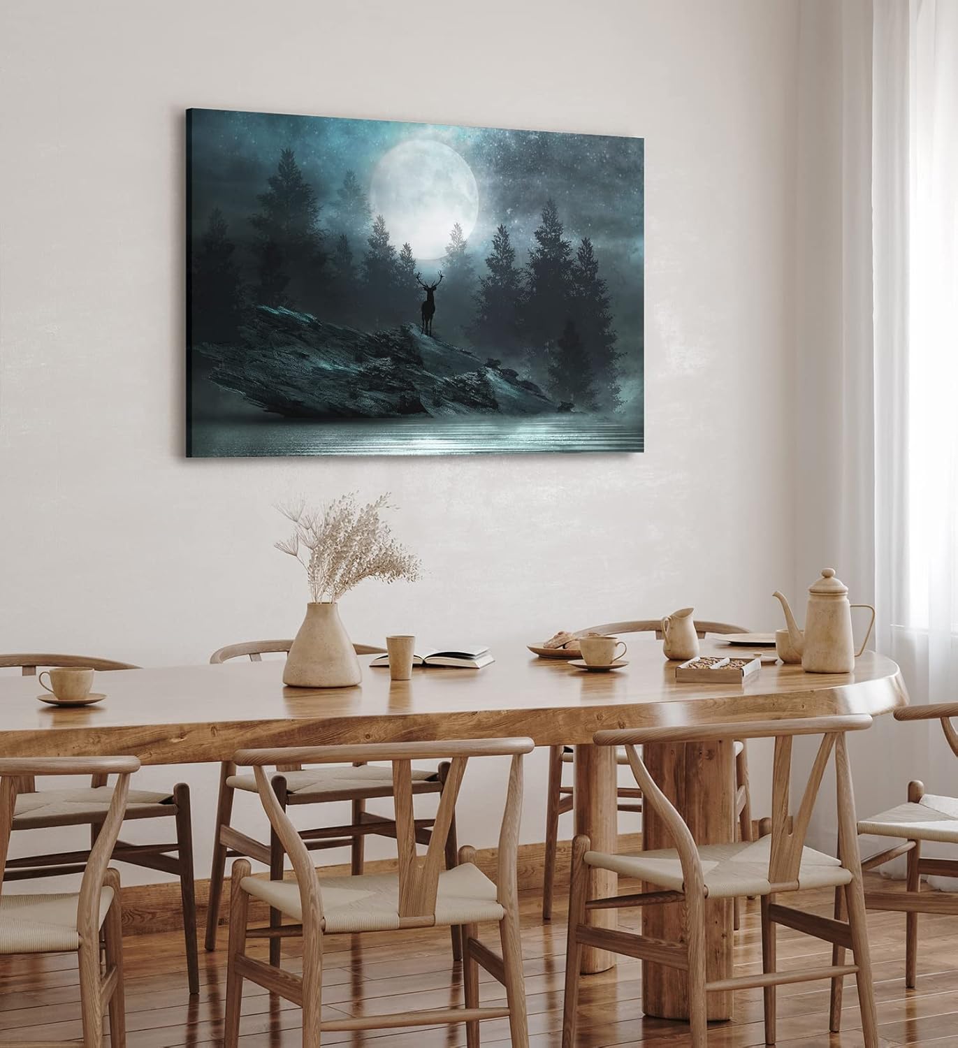 Paul Sinus Wandbild 120x80cm Vollmond Sternenhimmel Nacht Hirsch Finster