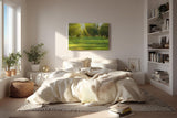 Sinus Art Wandbild 120x80cm Lichtdurchfluteter Wald mit kräftigem Grün und sanftem Schattenwurf