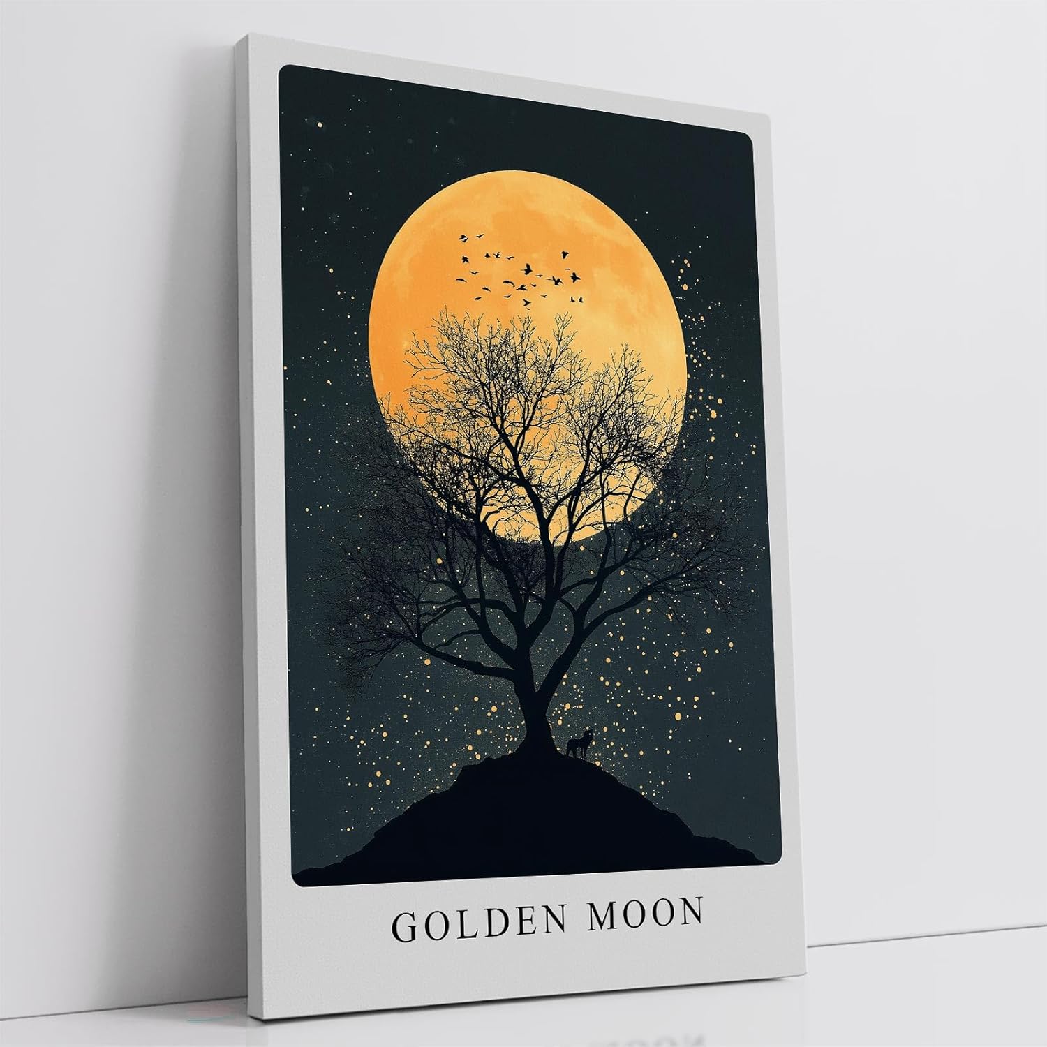 Paul Sinus Leinwandbild 40x60cm Golden Moon geheimnisvolle Silhouette mit goldenem Vollmond stimmungsvoll romantisch Kunstwerk Natur Nachthimmel