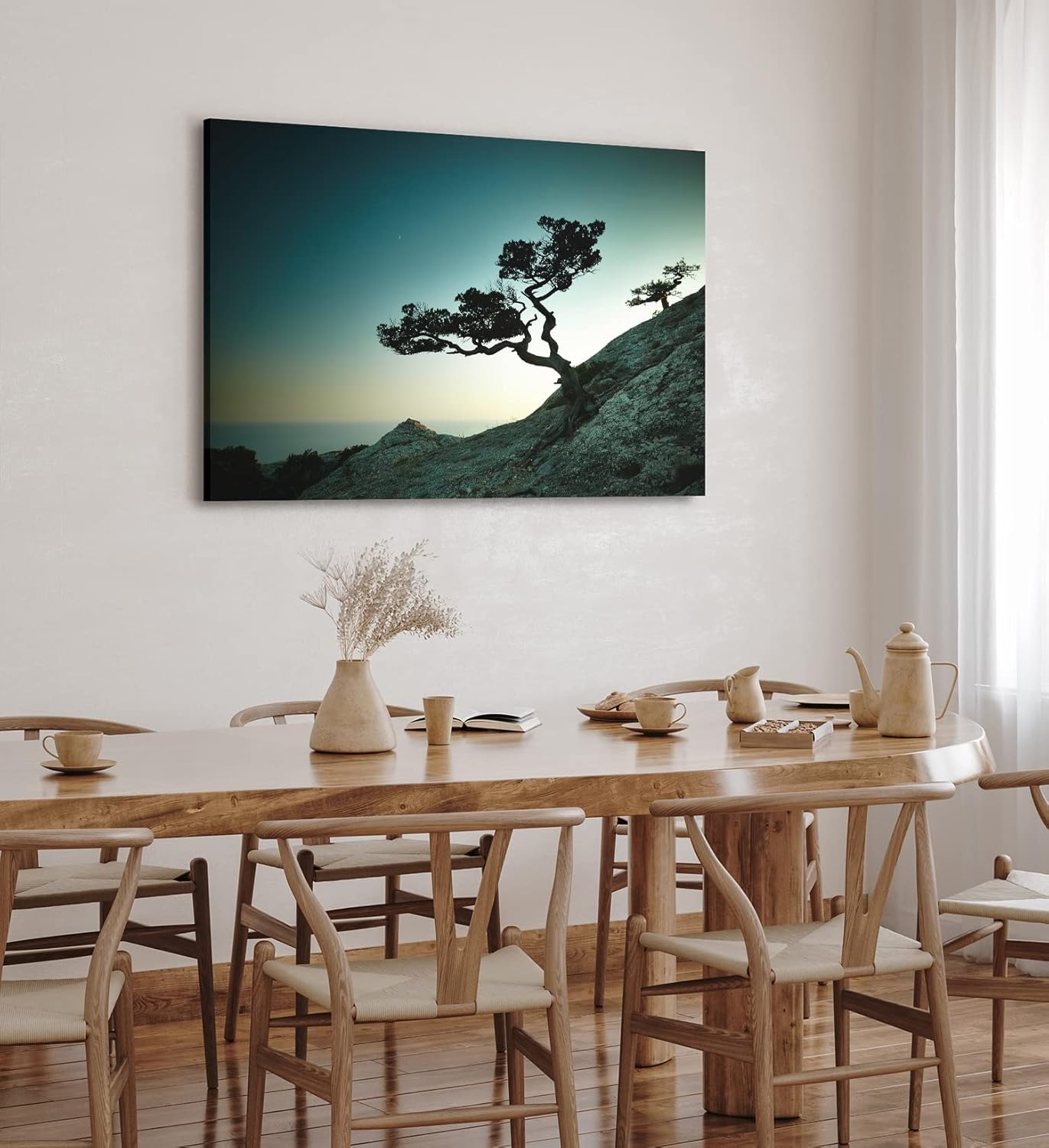 Paul Sinus Wandbild 120x80cm Sächsische Schweiz Baum Felsen Felsbaum Abend Fotokunst