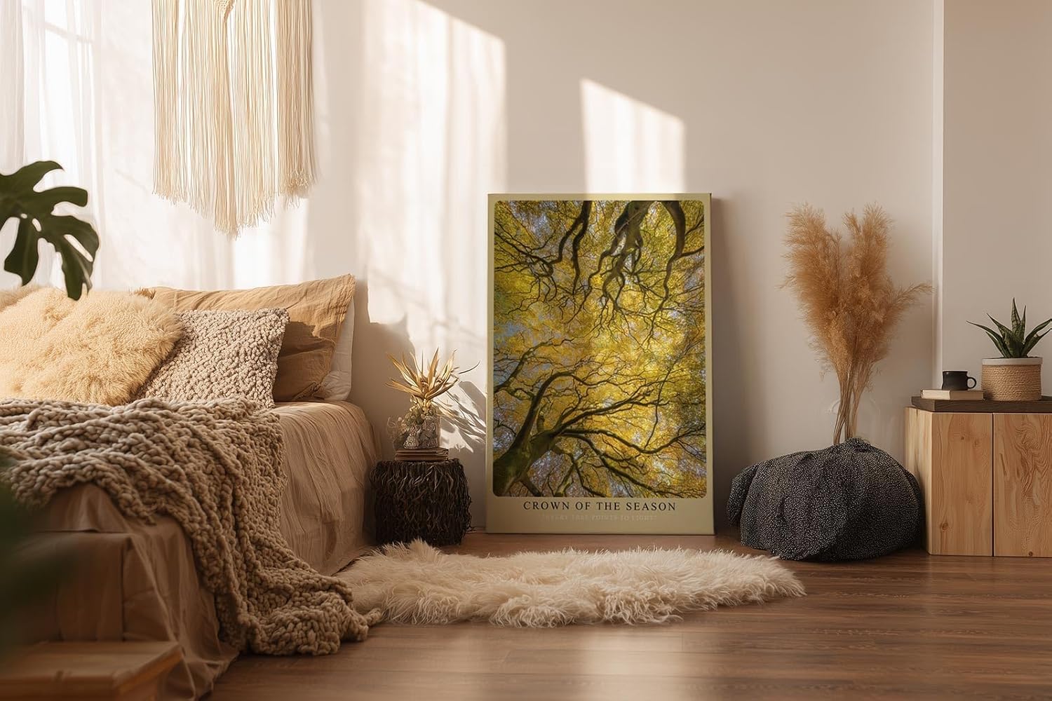 Paul Sinus Wandbild in 40x60cm Crown of the Season Goldgelbes Blätterdach aus der Froschperspektive mit verwobenen Ästen für herbstliche Raumgestaltung