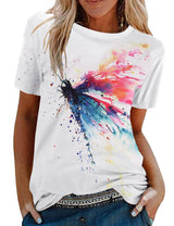 Tuopuda T-Shirt Damen Sommer Oberteile Rundhals Kurzärmeliges Print Bluse Basic Shirt Bequem Baumwolle Tunika Tee Tops Schlank Hemd für Frühling Sommer Herbst