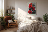 Paul Sinus Wandbild in 40x60cm Graphic Bloom – Rote Blüten im grafischen Pop-Art-Stil mit Linienund Punktmuster