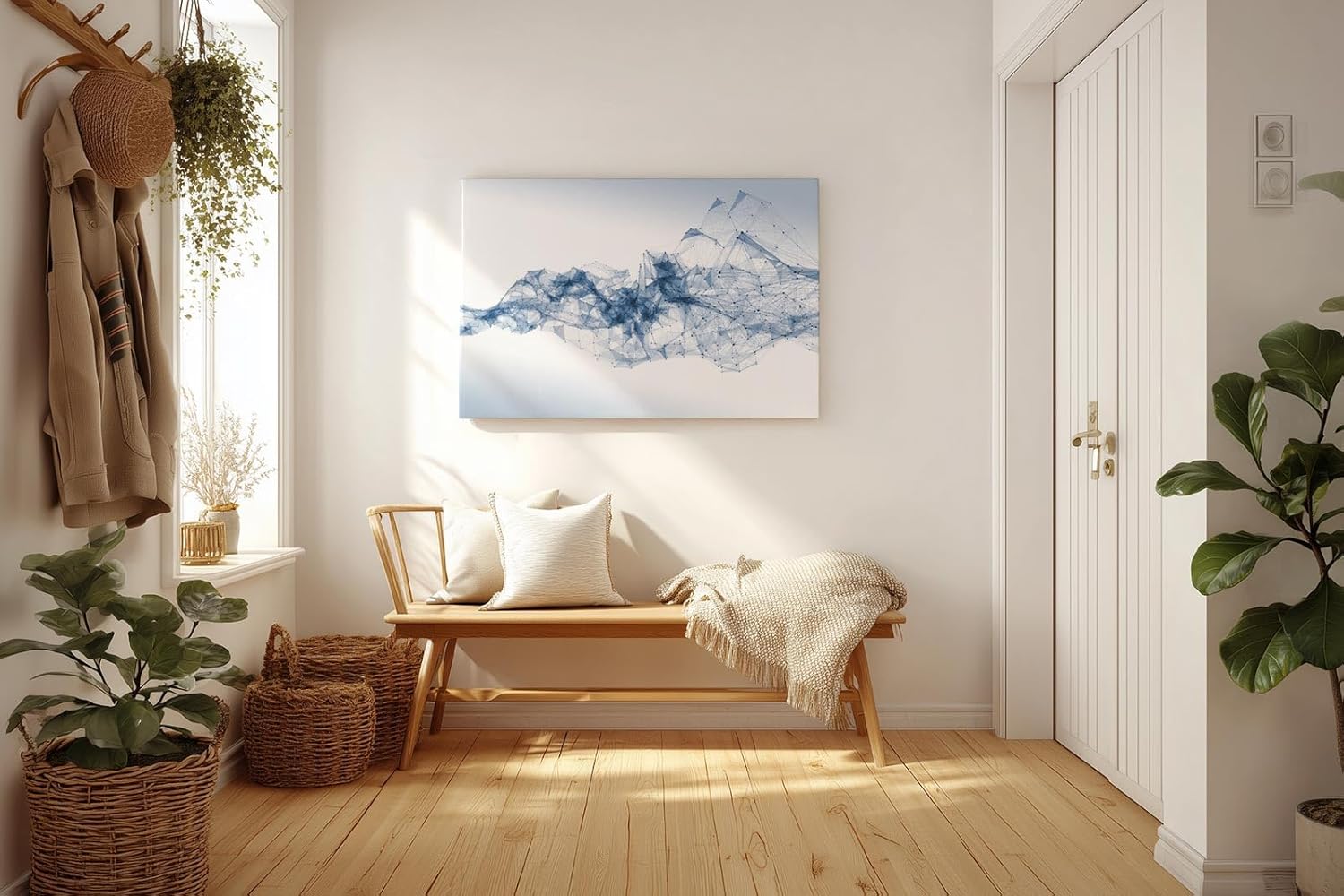 Sinus Art Wandbild 120x80cm Abstrakte Netzstruktur in Blau als Sinnbild für digitale Kommunikation und Technik