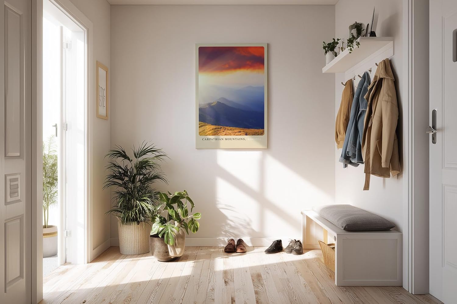 Paul Sinus Kunstdruck 40x60cm Carpathian Mountains Rumänien Sonnenuntergang über bewaldeten Hügeln und Bergen