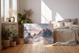 Sinus Art Wandbild 120x80cm Imposante Schneelandschaft mit Sonnenlicht auf Gipfeln für klare und ruhige Raumwirkung