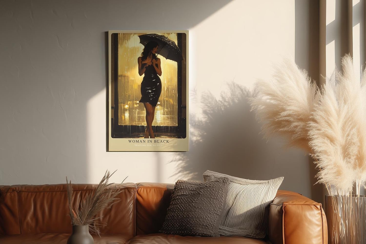 Paul Sinus Wandbild in 40x60cm Woman in Black – elegante Frau im schwarzen Kleid bei Regen, stimmungsvoll inszeniert für moderne Wohnräume
