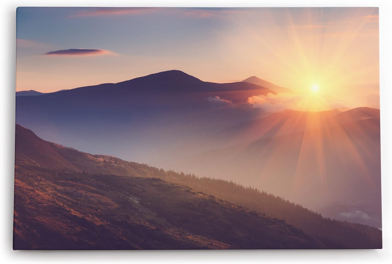 Paul Sinus Wandbild 120x80cm Berge Sonnenstrahl Berglandschaft Sonnenuntergang Gebirge