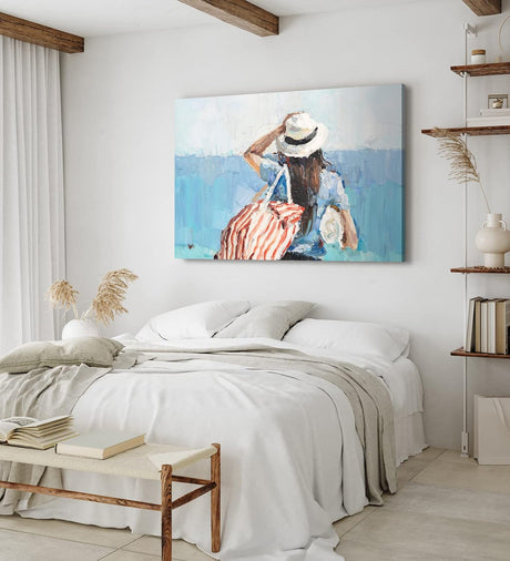 Paul Sinus Wandbild 120x80cm Junge Frau geht zum Strand Abstrakt Blau Kunstvoll