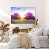 Paul Sinus Wandbild 120x80cm Baumblüte Frühling Violett Sonnenuntergang Wiese Blumen