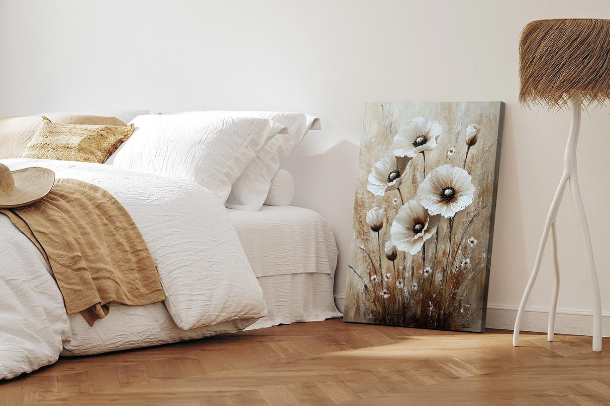 Paul Sinus 60x90cm Wandbild Blütenfeld in Beige – Kraftvolle Naturkomposition mit stilvoller Blume
