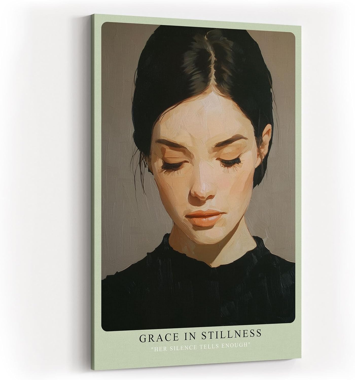 Paul Sinus Wandbild in 40x60cm Grace in Stillness – Minimalistisches Porträt einer Frau mit geschlossenen Augen, moderne Bilder in harmonischen Erdtönen, elegant und zeitlos