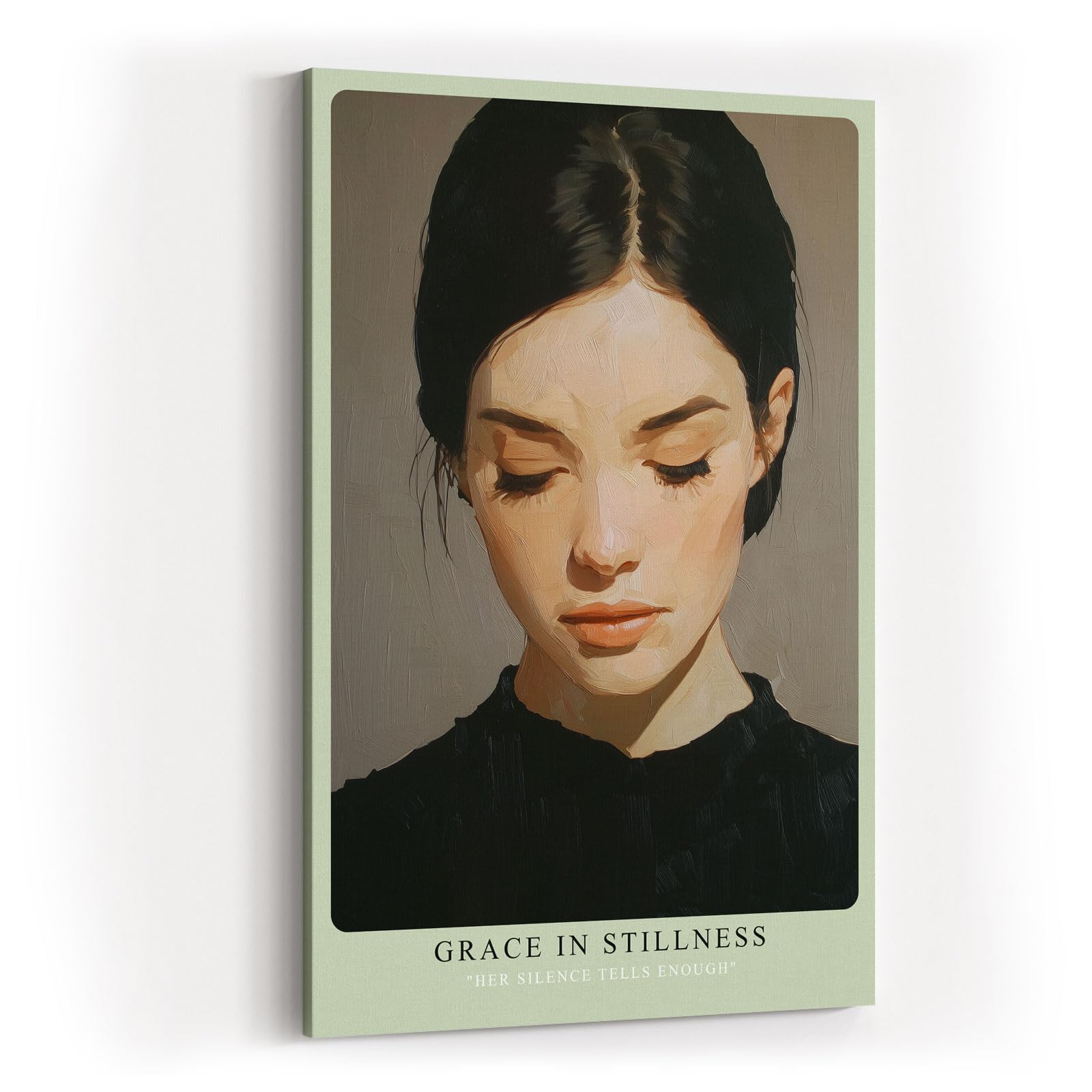 Paul Sinus Wandbild in 40x60cm Grace in Stillness – Minimalistisches Porträt einer Frau mit geschlossenen Augen, moderne Bilder in harmonischen Erdtönen, elegant und zeitlos