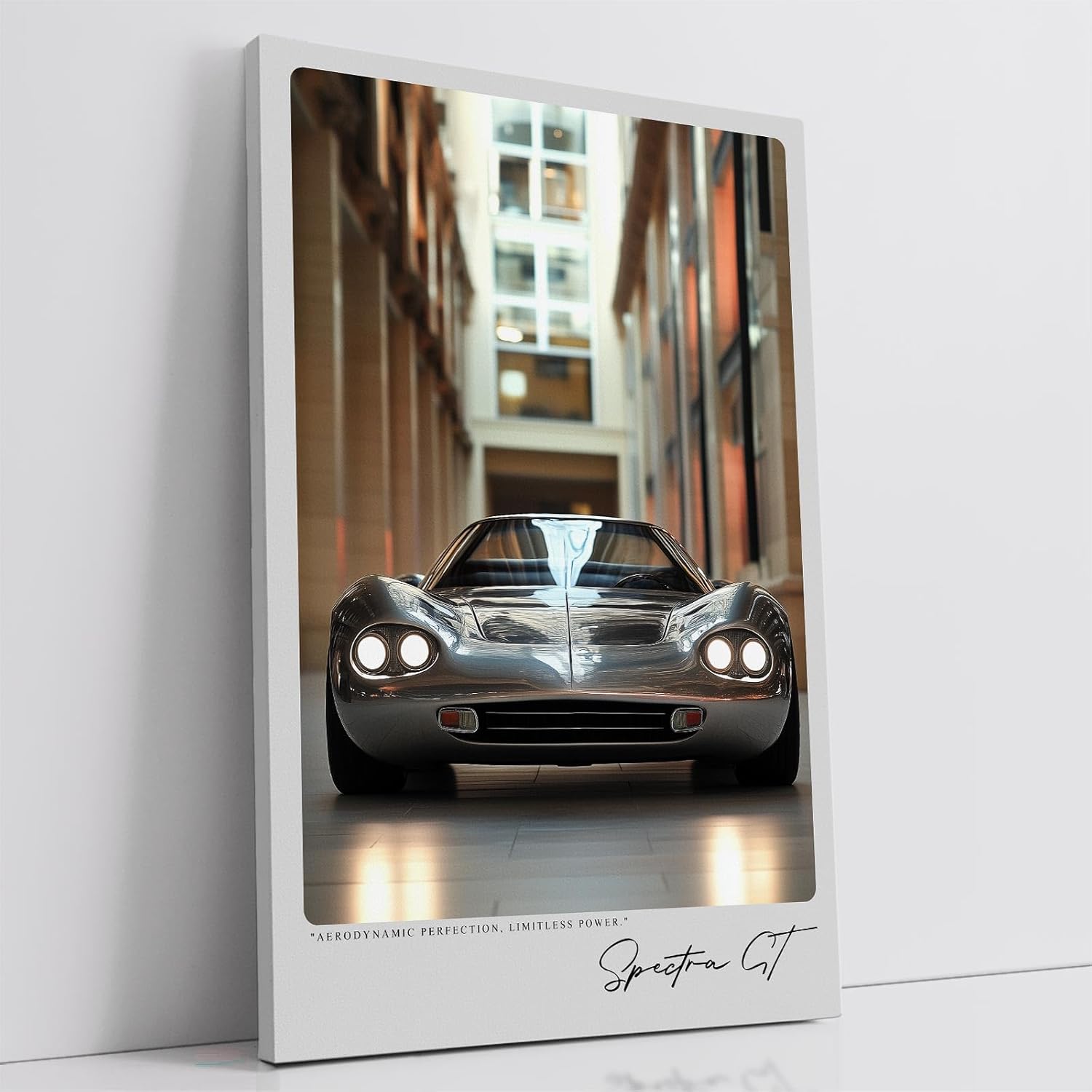 Paul Sinus Leinwandbild 40x60cm Spectra GT Leinwandbild futuristischer Sportwagen in moderner Architektur perfekte Symbiose von Leistung und Design