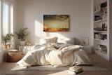 Sinus Art Wandbild 120x80cm Wunderschöner Sonnenuntergang über ruhigem Wasser mit segelnden Booten