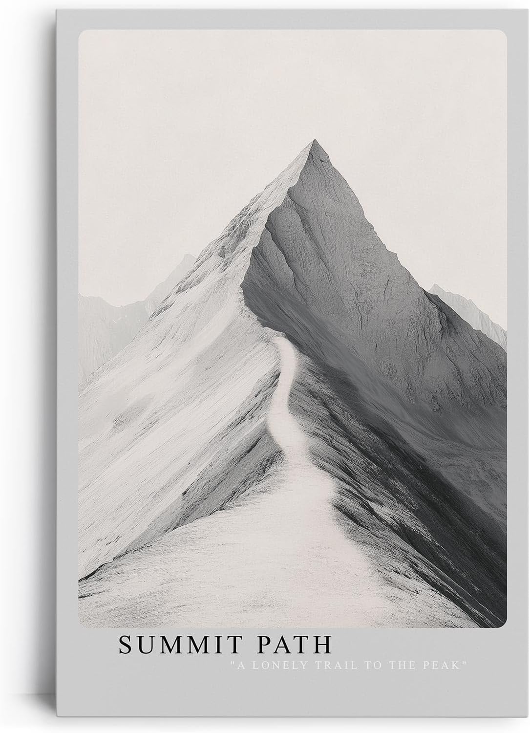 Paul Sinus Leinwandbild 60x90cm Gipfelpfad – Minimalistisches Bergmotiv mit einsamem Weg zur Spitze in monochromer Ästhetik