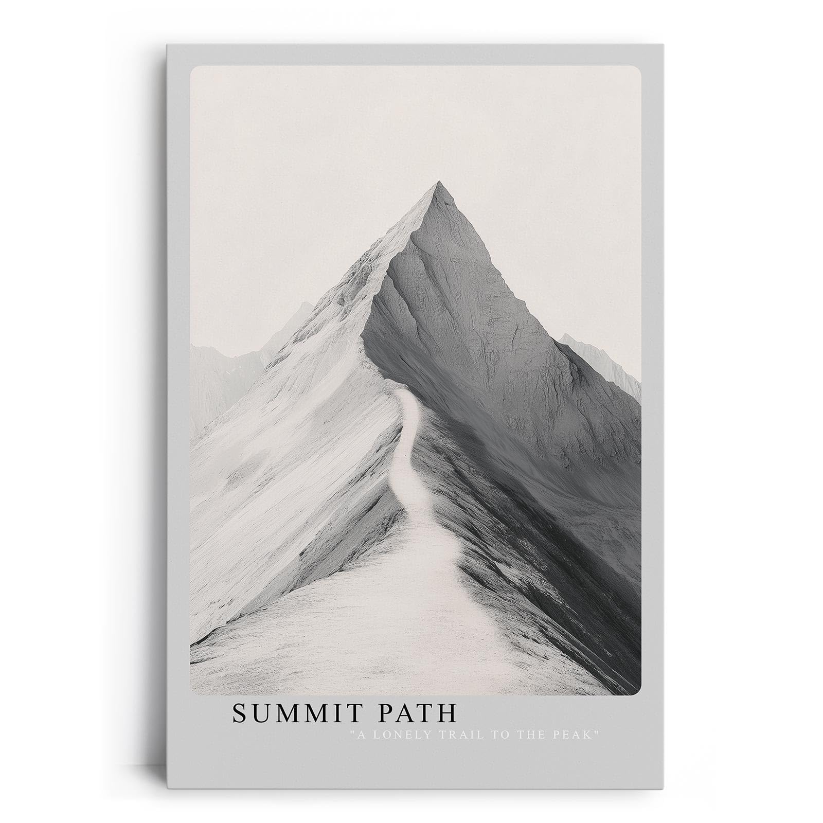 Paul Sinus Leinwandbild 60x90cm Gipfelpfad – Minimalistisches Bergmotiv mit einsamem Weg zur Spitze in monochromer Ästhetik