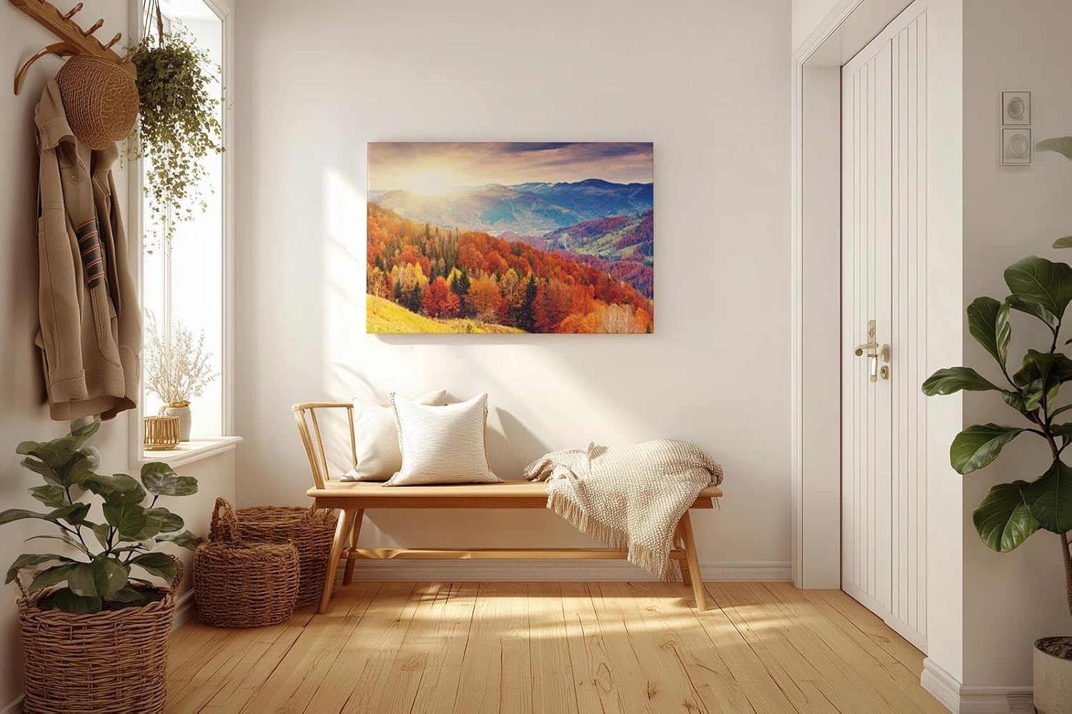 Sinus Art Wandbild 120x80cm Farbintensive Hügellandschaft im Morgenlicht – warm, lebendig und atmosphärisch