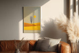 Paul Sinus Wandbild in 40x60cm Baum auf goldgelbem Feld mit Sonne – minimalistisches Landschaftsmotiv für moderne Raumgestaltung