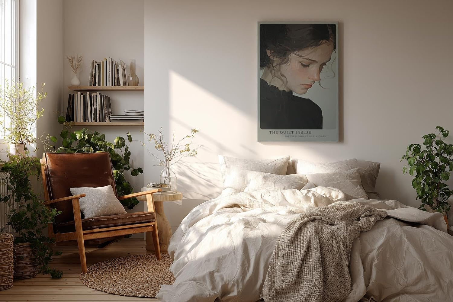 Paul Sinus Wandbild in 40x60cm The Quiet Inside – Ausdrucksstarkes Porträt einer jungen Frau mit sanft gesenktem Blick, Bilder in moderner Interpretation, edel und zeitlos für stilvolle Wohnräume