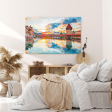 Paul Sinus Wandbild 120x80cm Vierwaldstättersee Luzern Schweiz Holzbrücke Sonnenuntergang