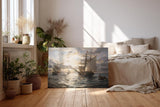 Sinus Art Wandbild 120x80cm Romantische Seeszene mit alten Segelschiffen, Möwen und Abendstimmung auf ruhiger Wasserfläche