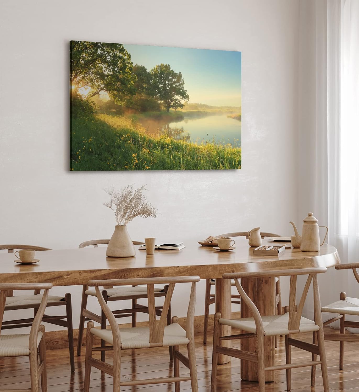 Paul Sinus Wandbild 120x80cm Fluss Morgentau Sonnenaufgang Wiese Bäume Natur