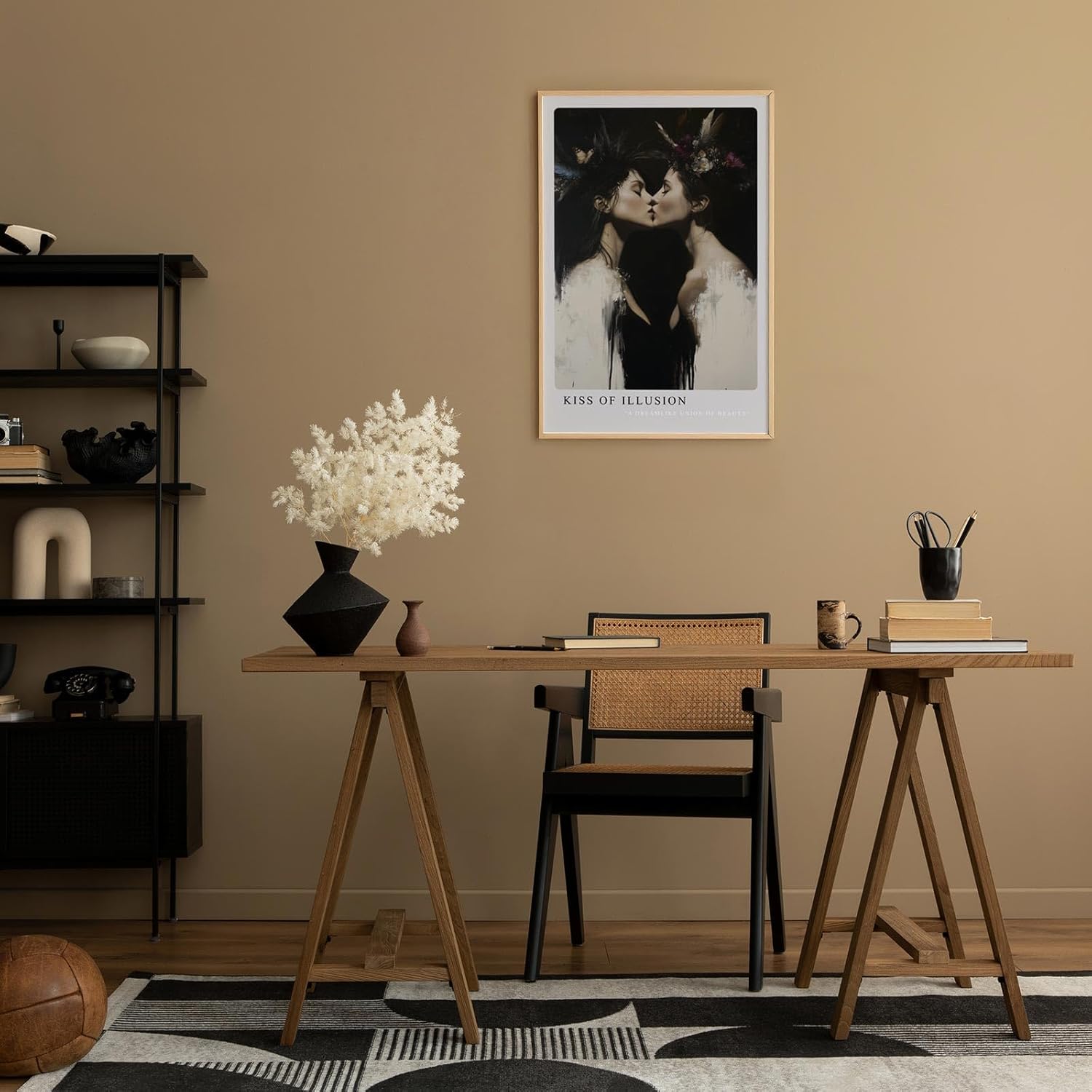 Paul Sinus Leinwandbild 40x60cm surrealer Kuss zweier Frauen in verträumter Spiegelung mit dunkler Eleganz – kunstvolles Leinwandbild