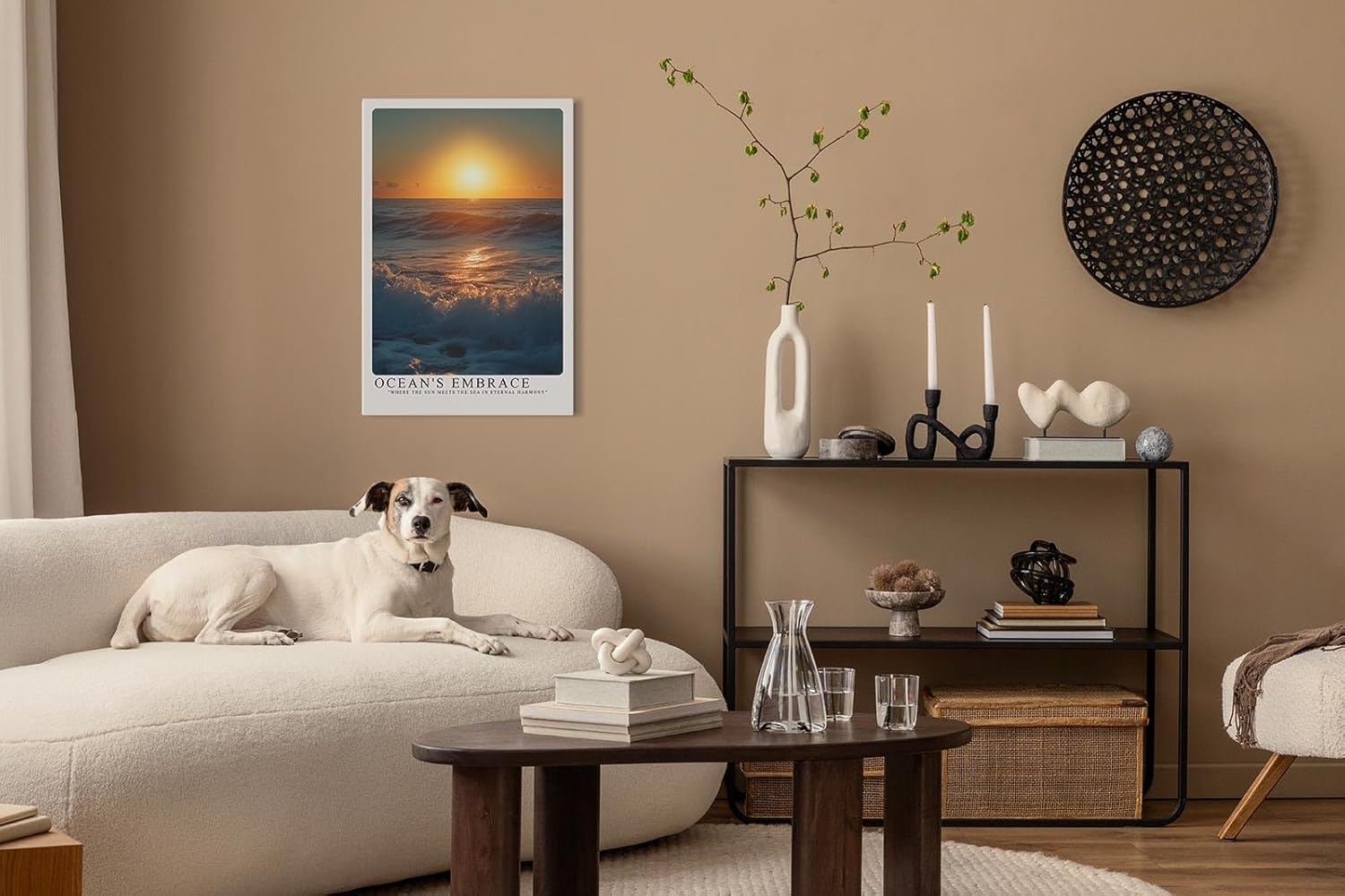 Paul Sinus Leinwandbild 60x90cm Ocean’s Embrace – Faszinierendes Meerespanorama mit sanften Wellen, goldenem Sonnenlicht