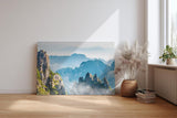 Sinus Art Wandbild 120x80cm Zerklüftete Bergformationen im Nebelmeer für eine ruhige und geheimnisvolle Raumwirkung