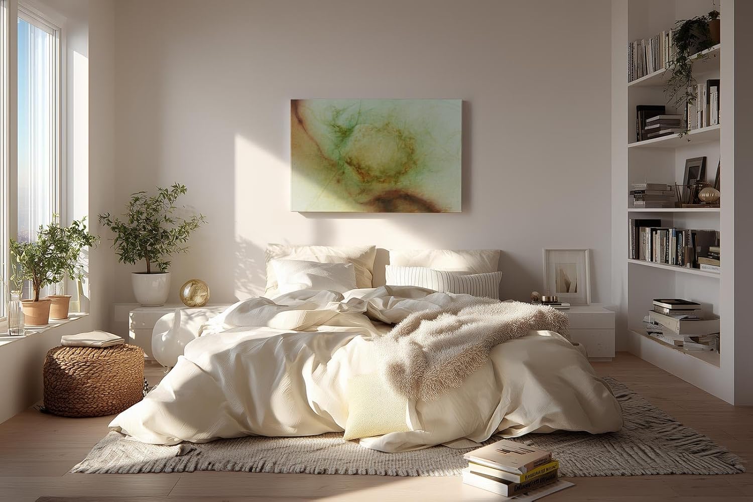 Sinus Art Wandbild 120x80cm Farbwolken in Naturtönen mit sanftem Zentrum und umgebenden Flächen